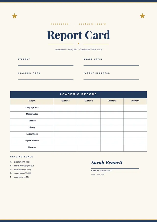 academic-homeschool-report-card form