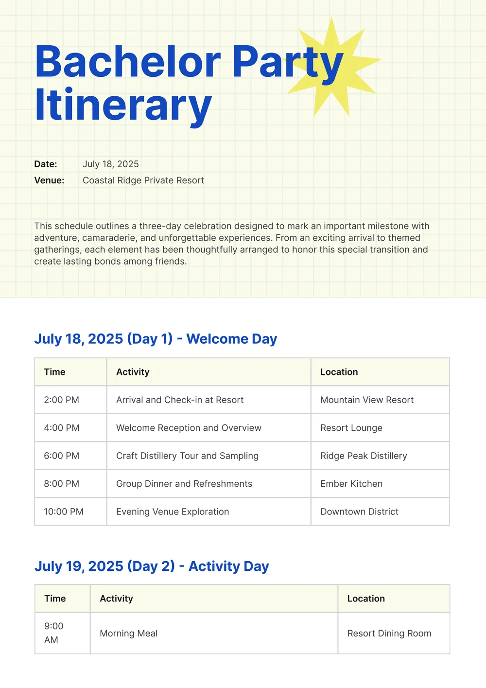 bachelor-party-itinerary form