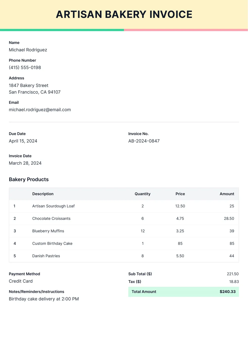 bakery-invoice form