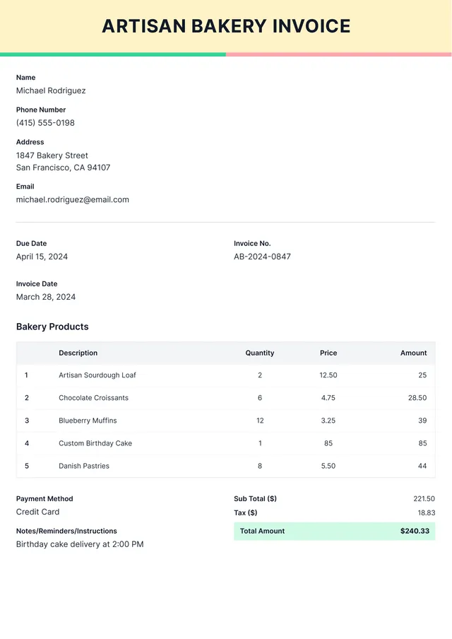 bakery-invoice form