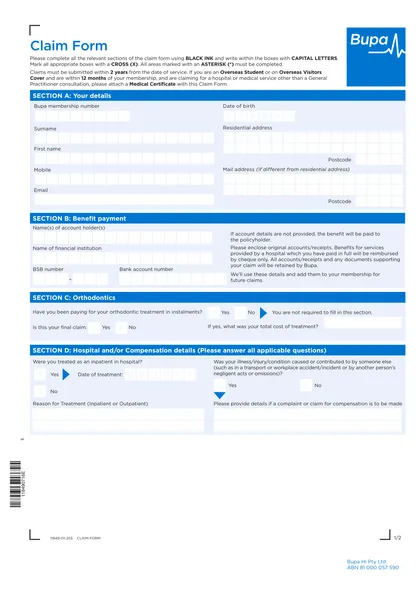 bupa-claim form