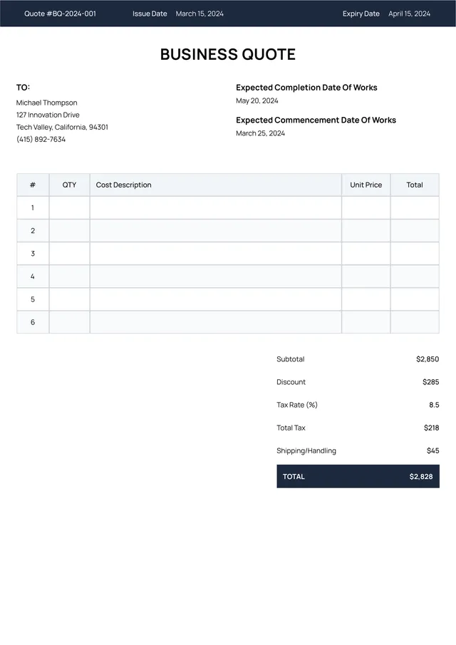 business-quote form