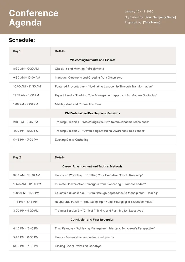 conference-itinerary form