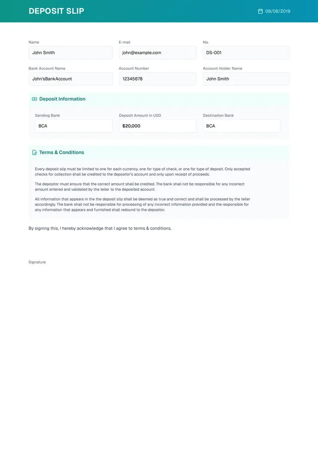 deposit-slip form