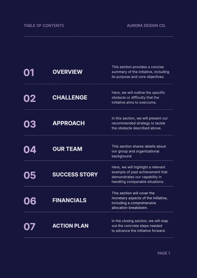 design-proposal-table-of-contents form