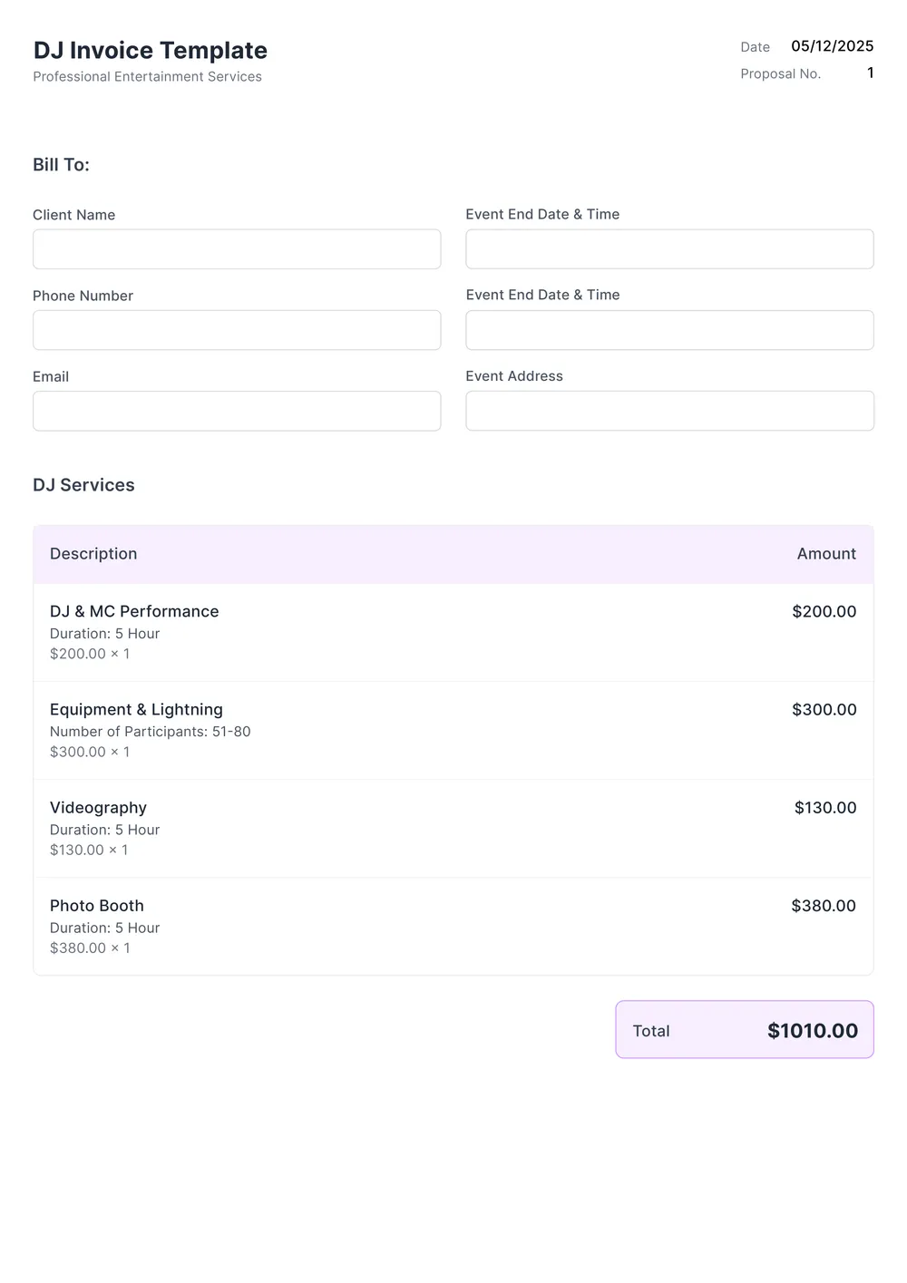 dj-invoice form