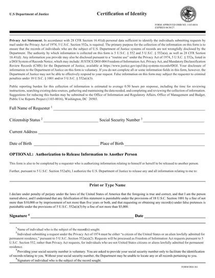 doj-361 form