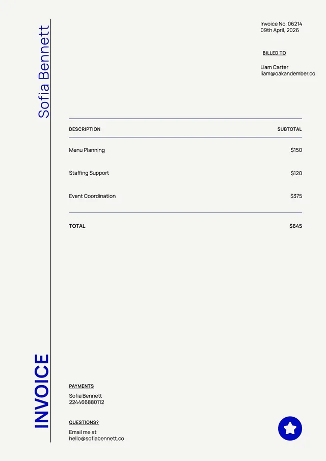 editorial-catering-invoice form