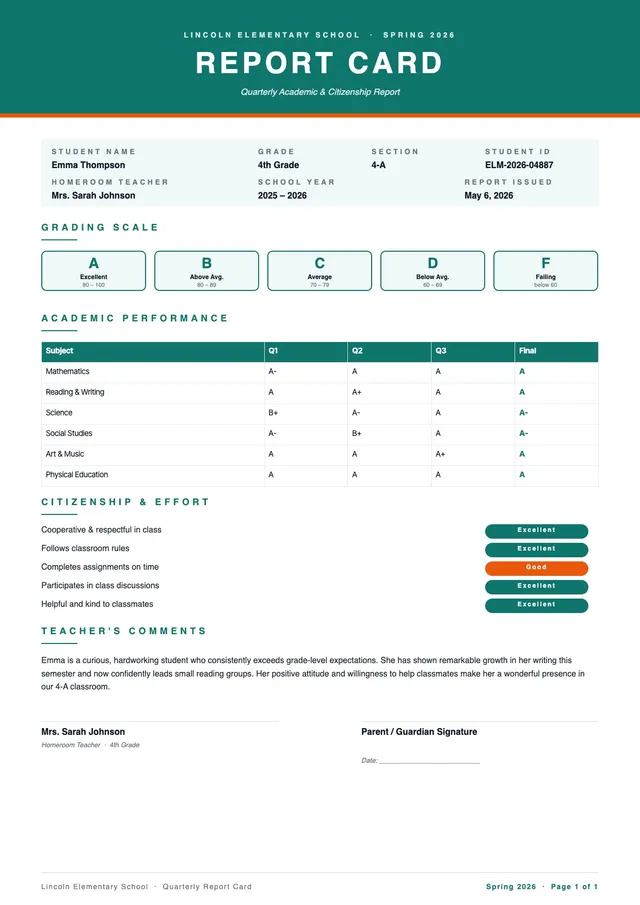 elementary-school-report-card form
