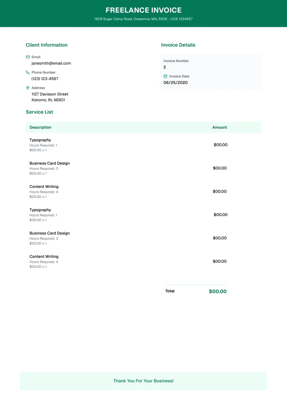 freelance-invoice form