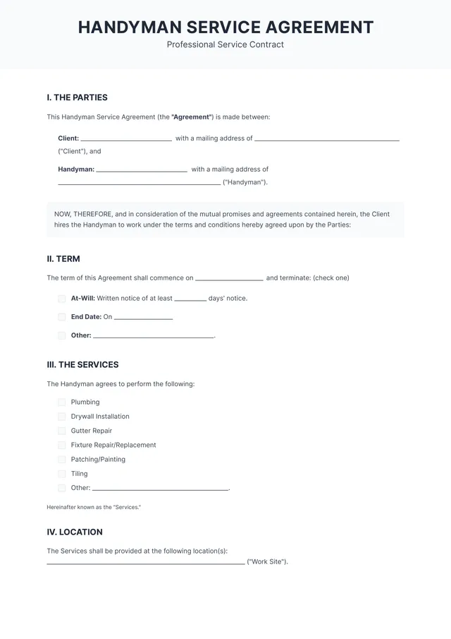 handyman-contract form