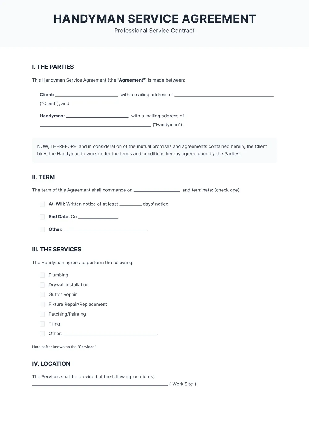 handyman-contract form
