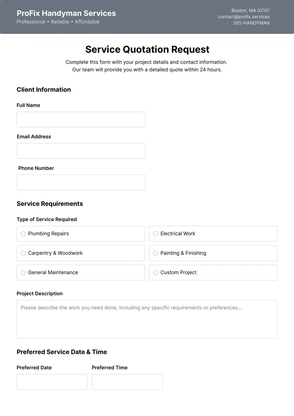 handyman-quote form