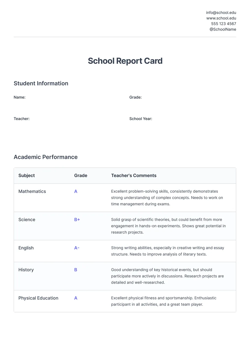 high-school-report-card form