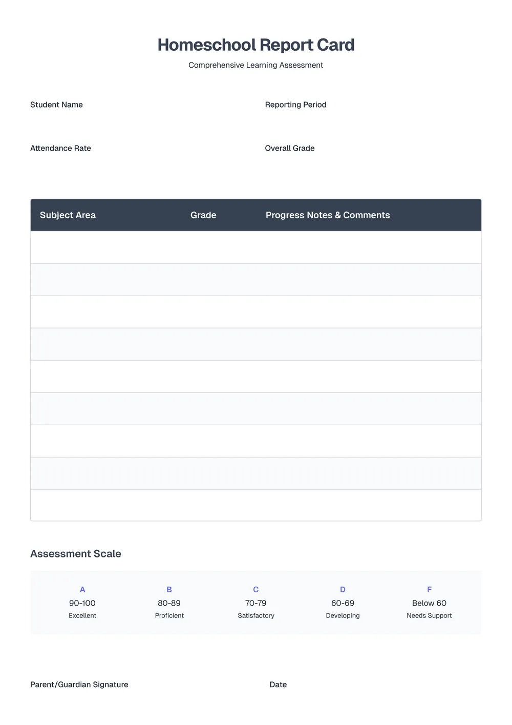 homeschool-report-card form