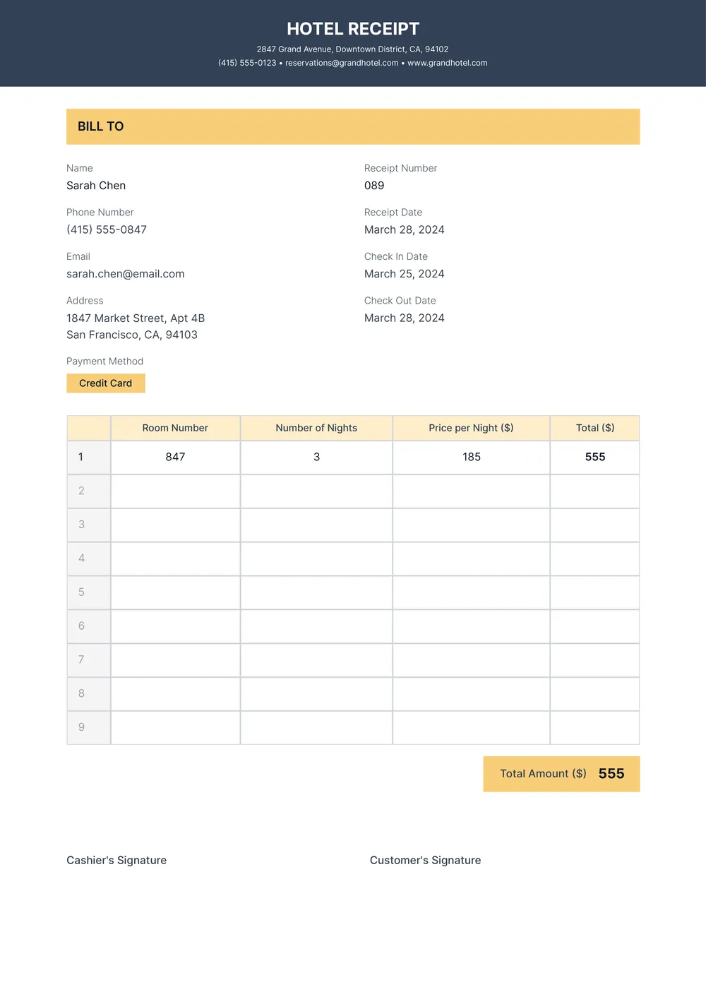 hotel-receipt form