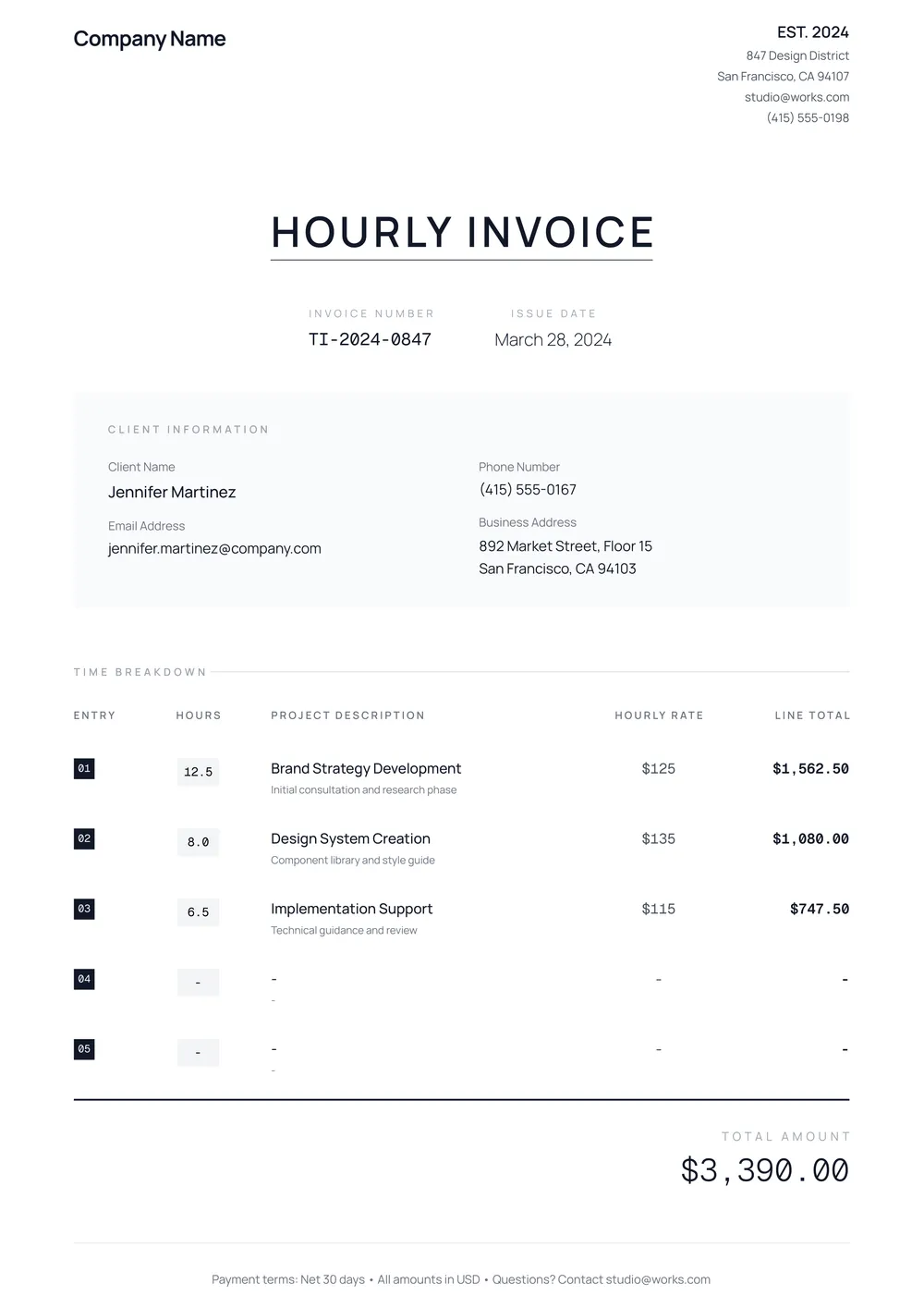 hourly-invoice form