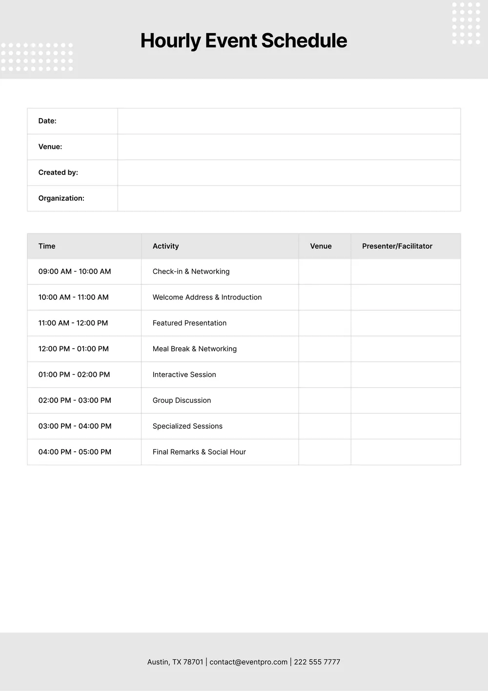 hourly-schedule form