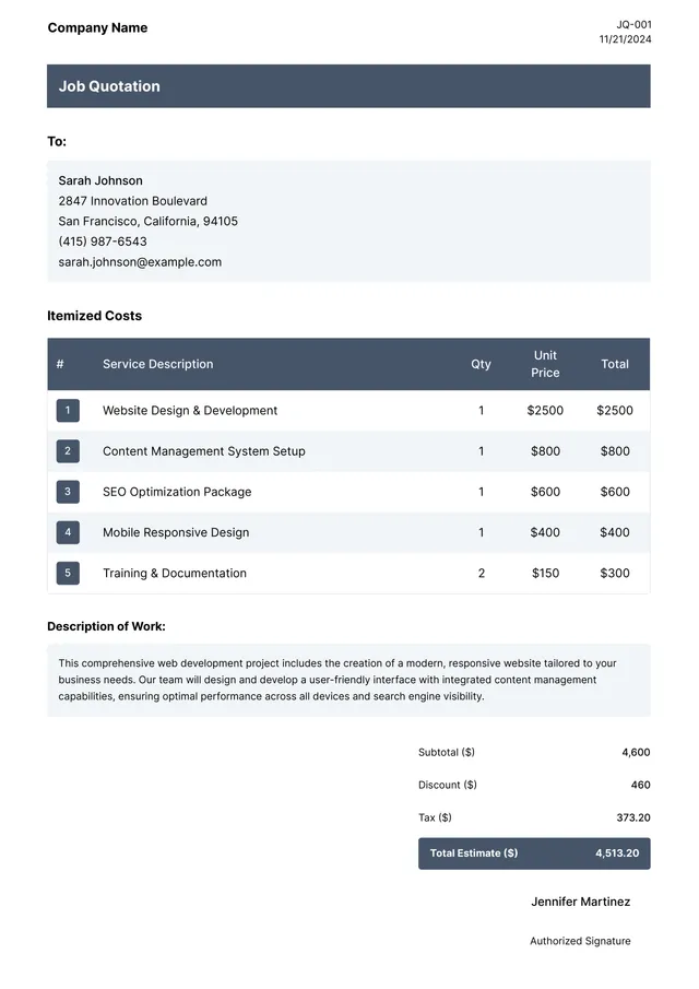 job-quote form