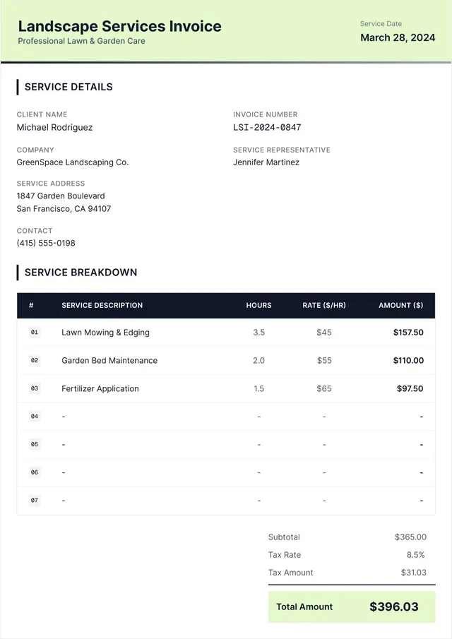 lawn-care-invoice form