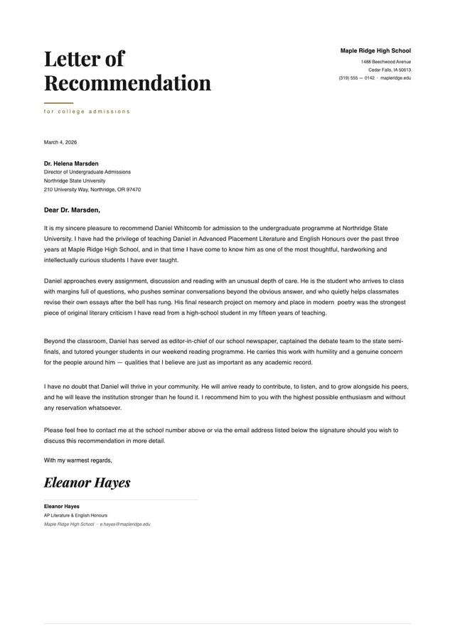 letter-of-recommendation-for-student form