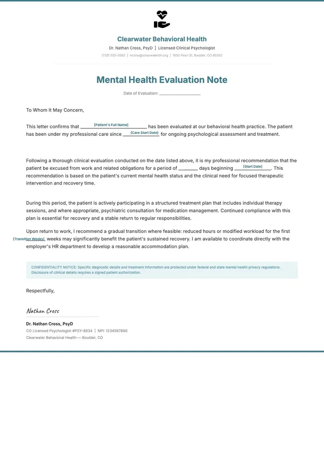 mental-health-doctor-note form