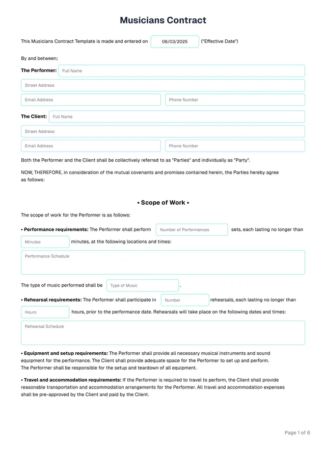 musicians-contract form