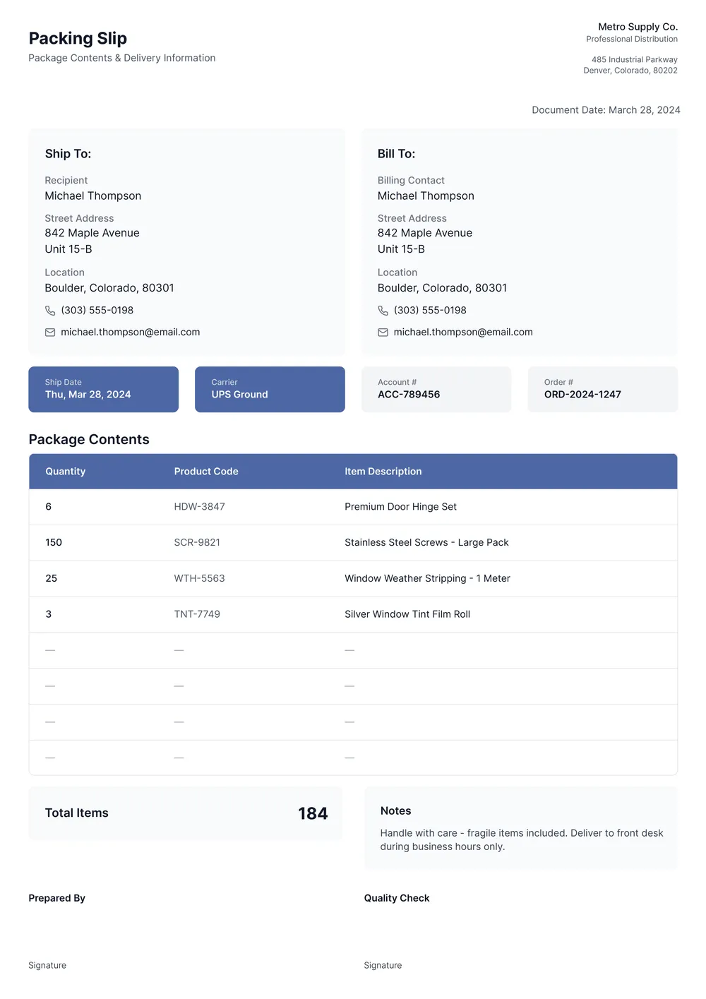 packing-slip form