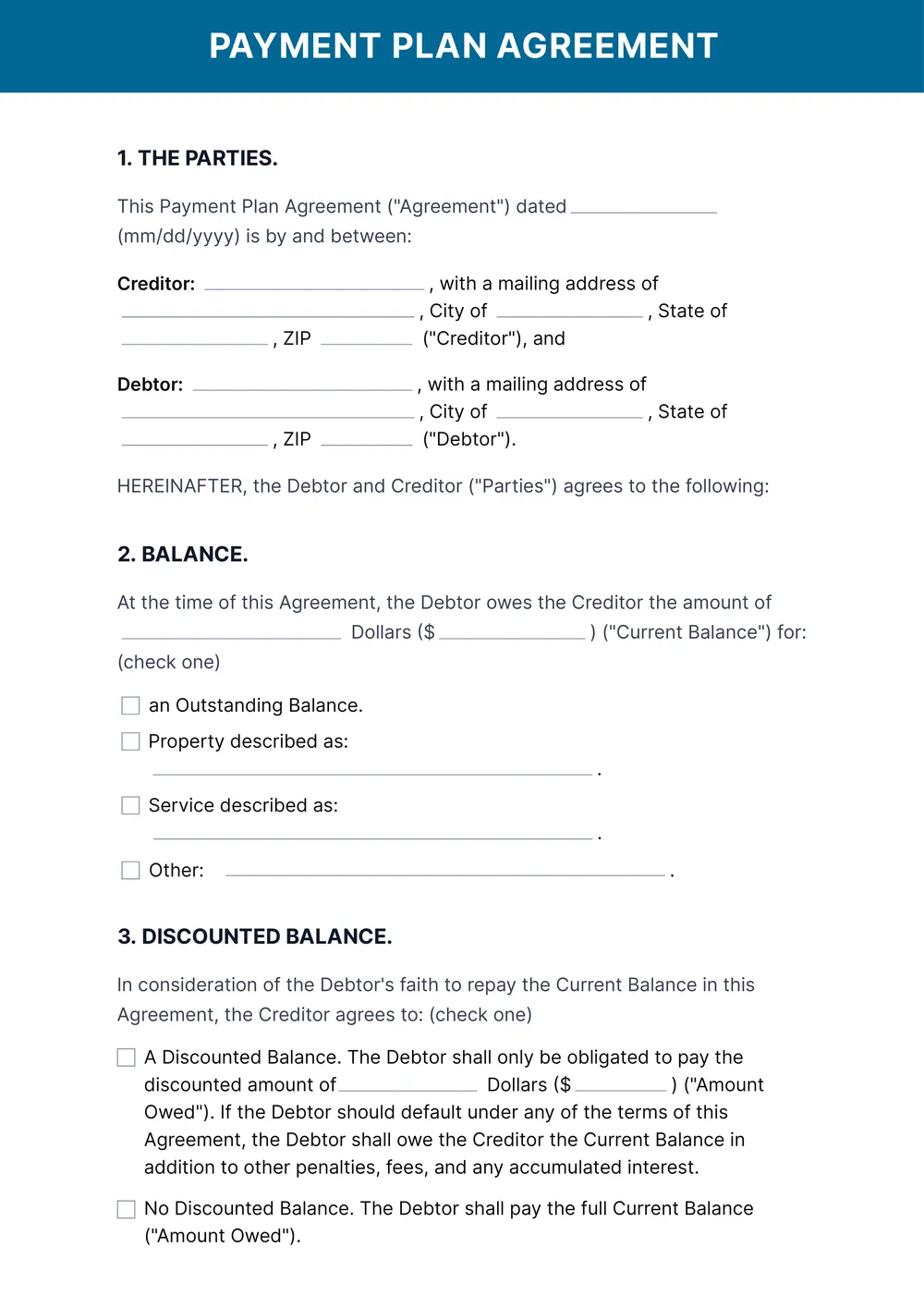 payment-agreement-contract form