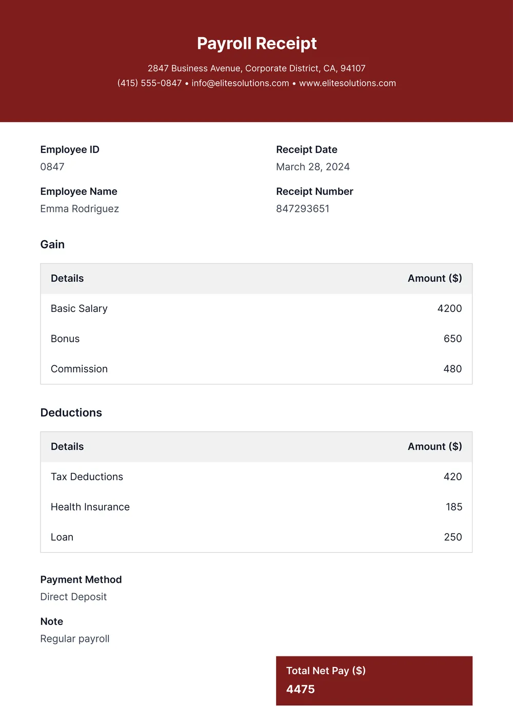 payroll-receipt form