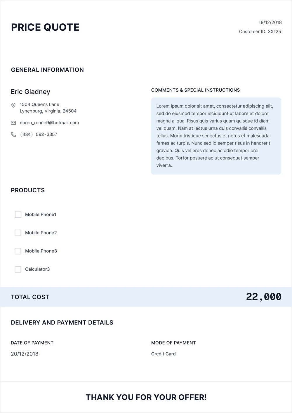 price-quote form