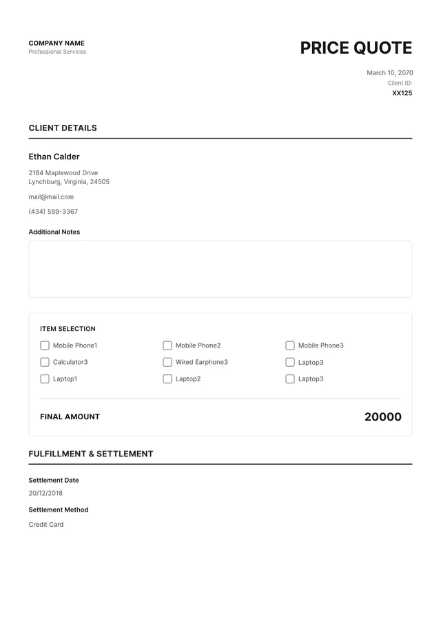 pricing-quote form
