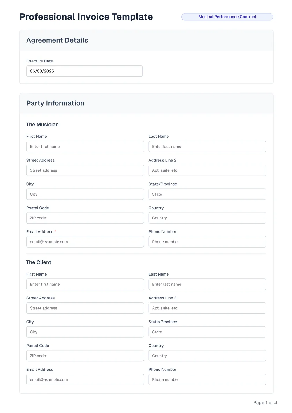 professional-invoice form