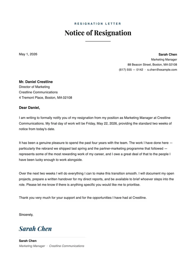 professional-resignation-letter form