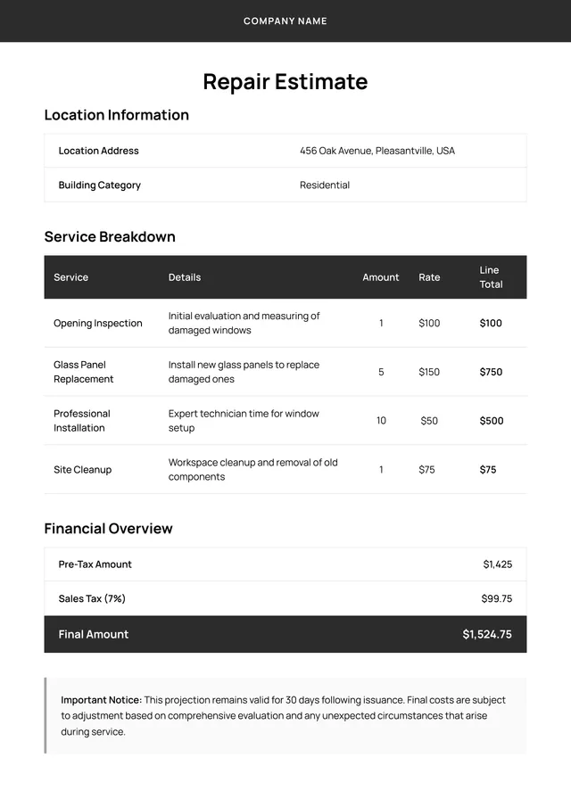 repair-estimate form