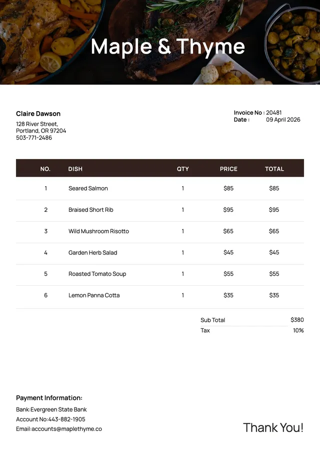 restaurant-catering-invoice form