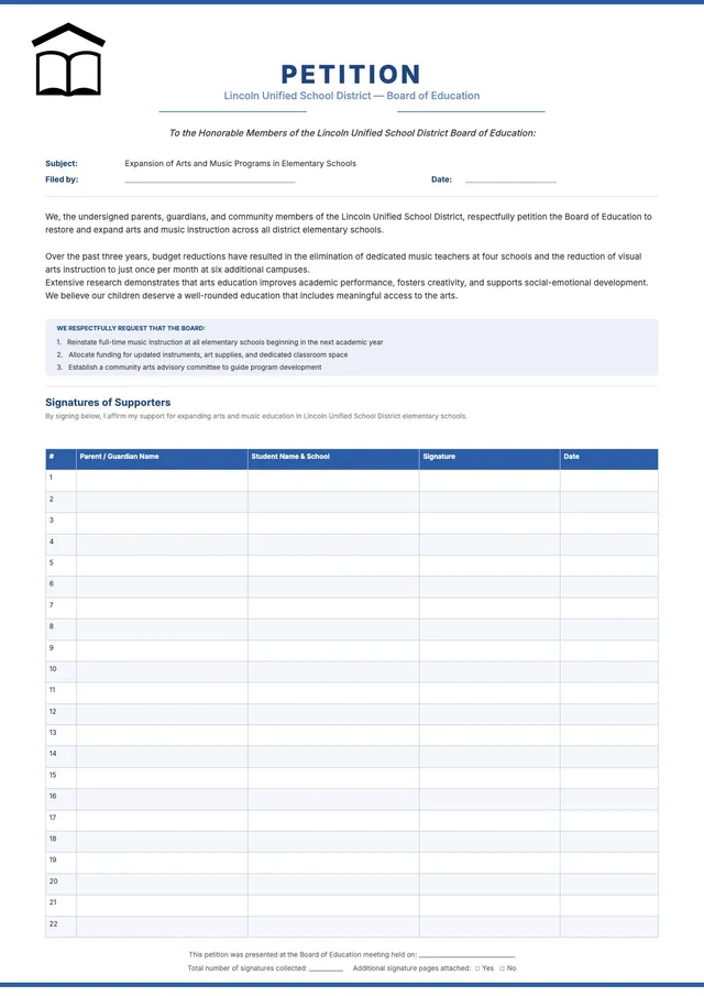 school-arts-program-petition form