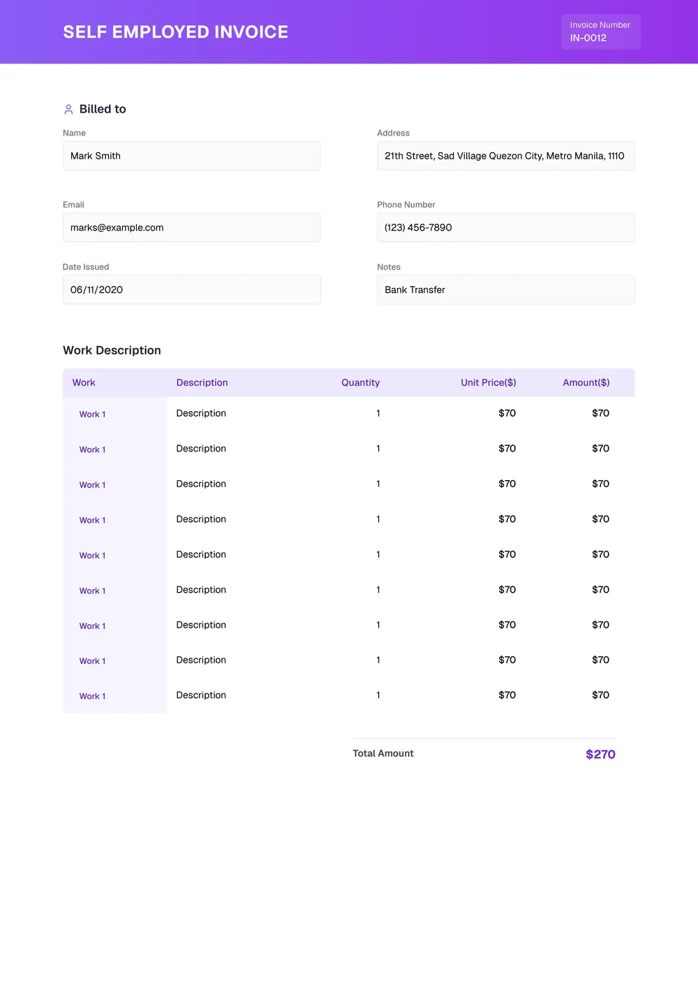 self-employed-invoice form