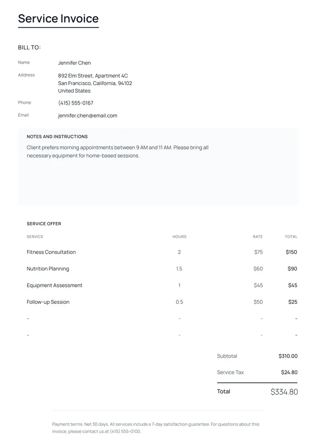 service-invoice form