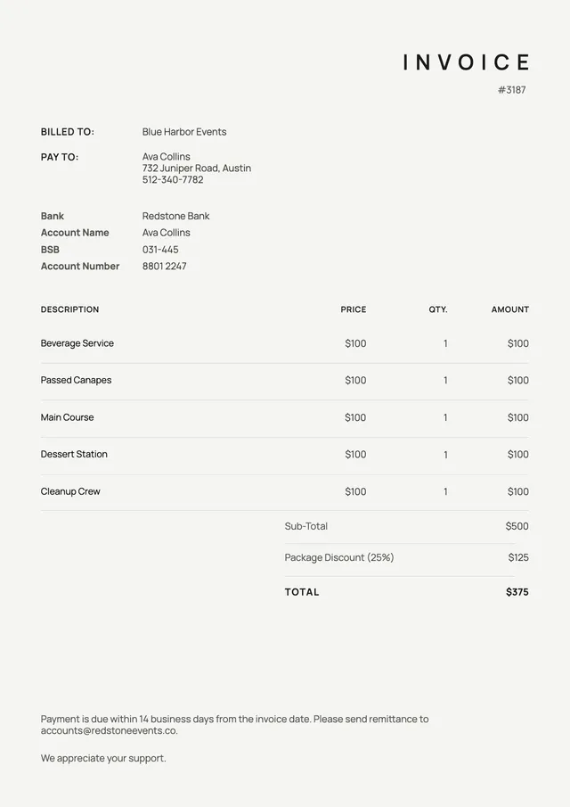 simple-catering-invoice form