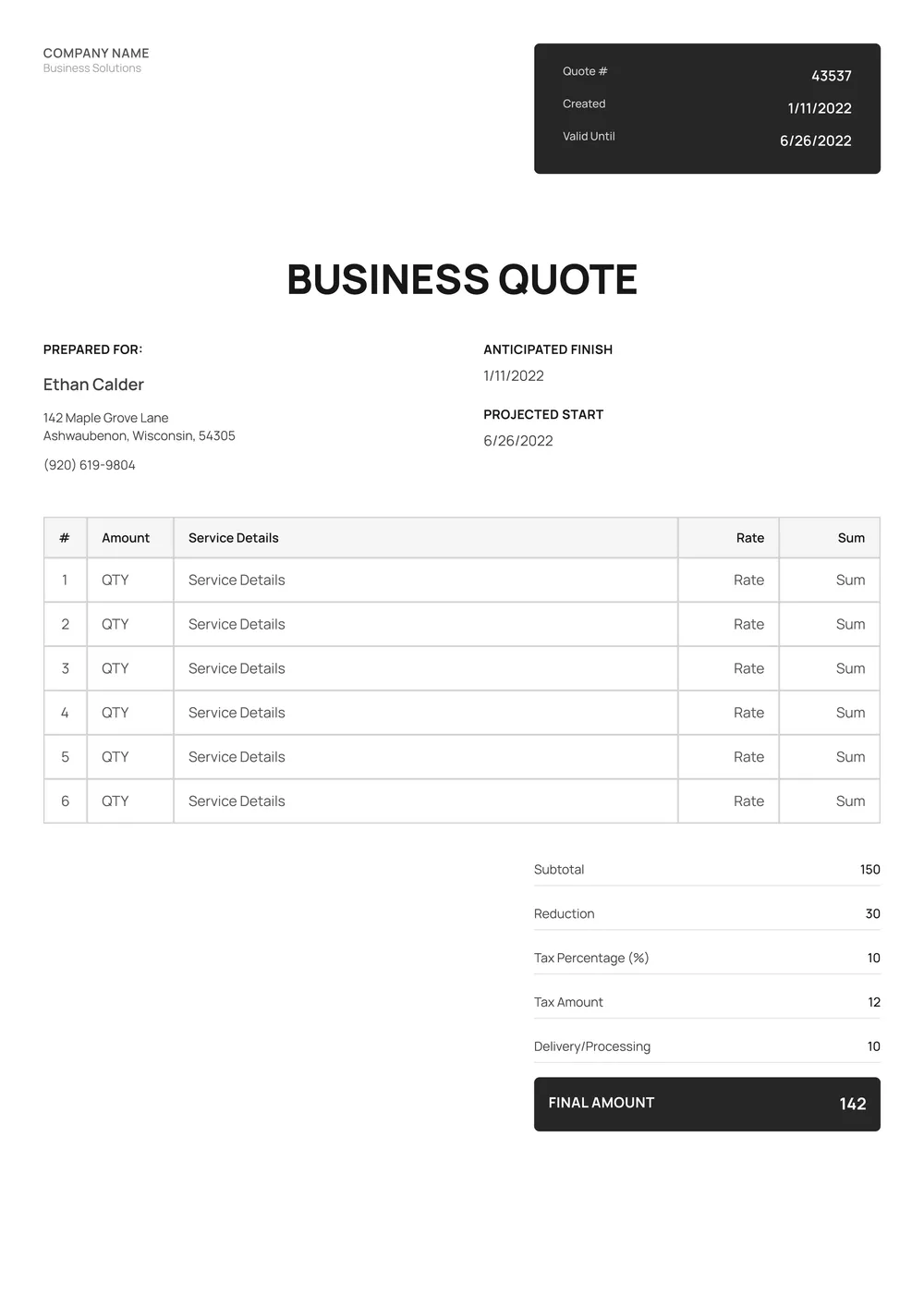 small-business-quote form