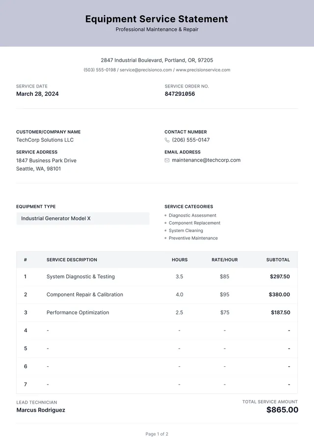 small-engine-repair-invoice form