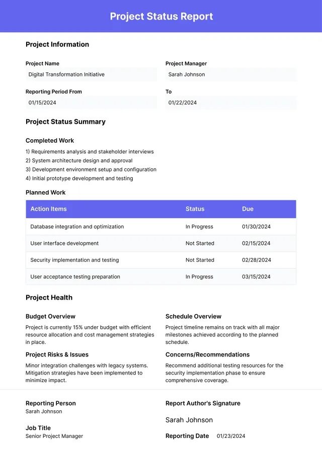 status-report form