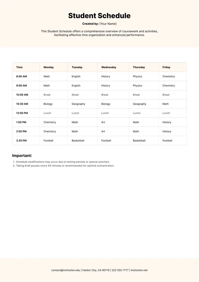 study-schedule form