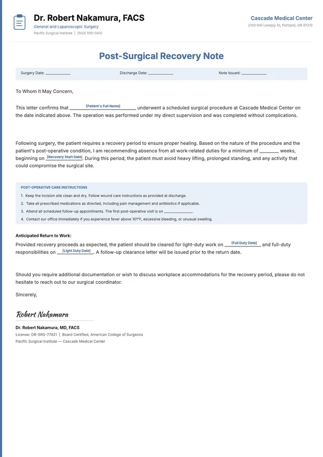 surgery-recovery-doctor-note form