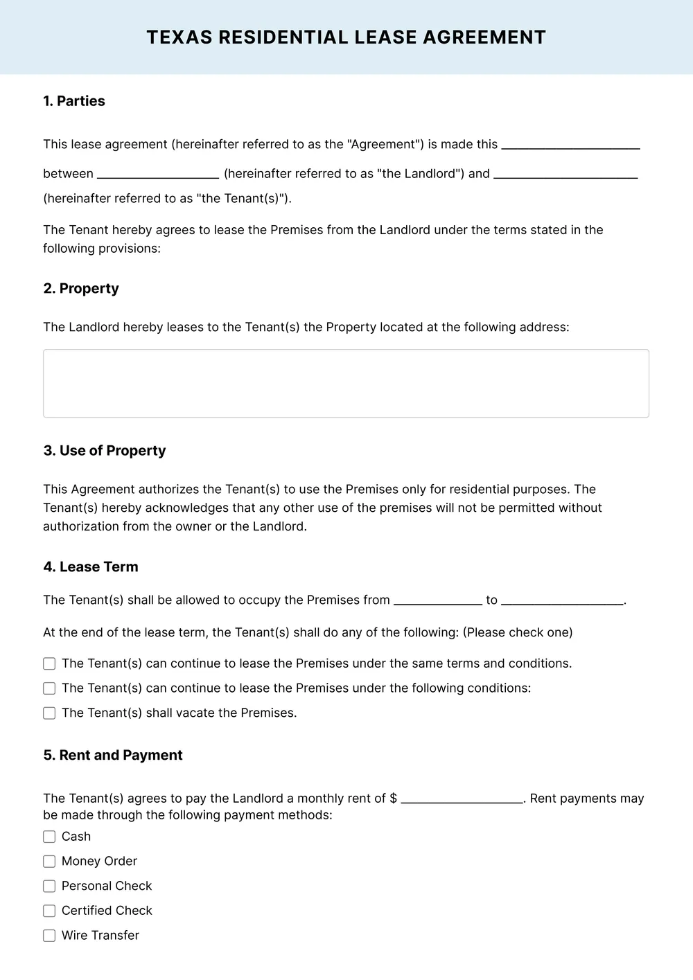texas-lease-agreement form