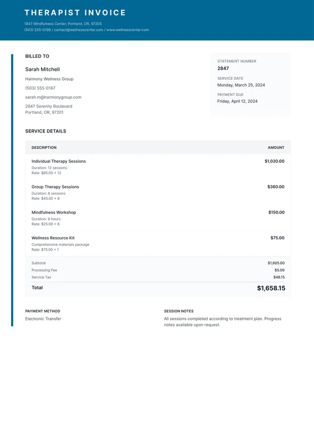 therapist-invoice form