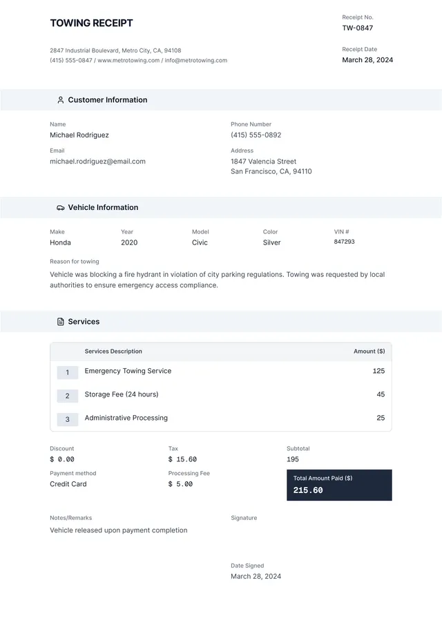 towing-receipt form