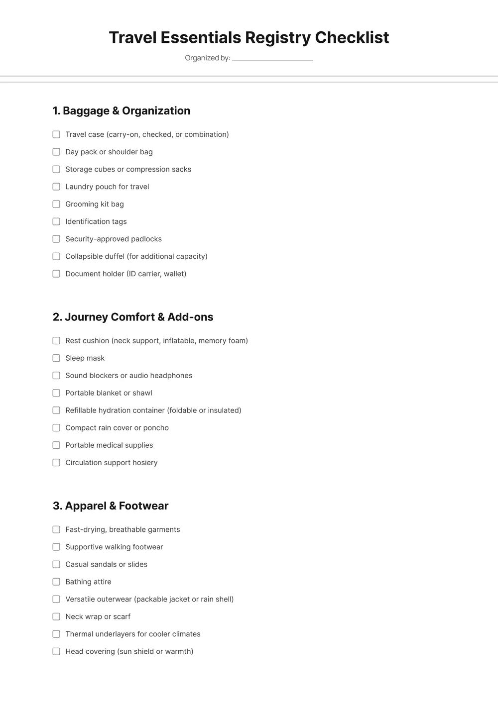travel-checklist form