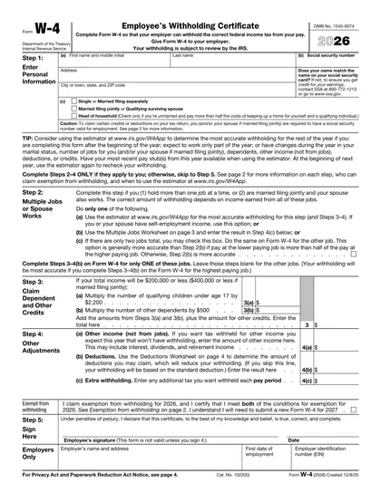 W-4 form 2026